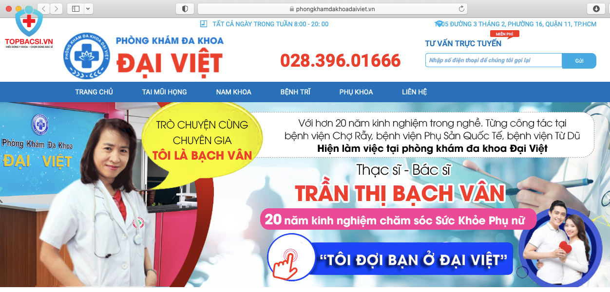 Website quảng cáo về Phòng khám đa khoa Đại Việt - Ảnh chụp màn hình