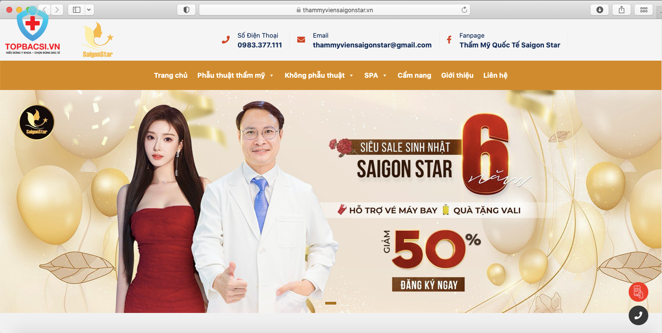 Website quảng cáo về Thẩm mỹ viện SaigonStar.