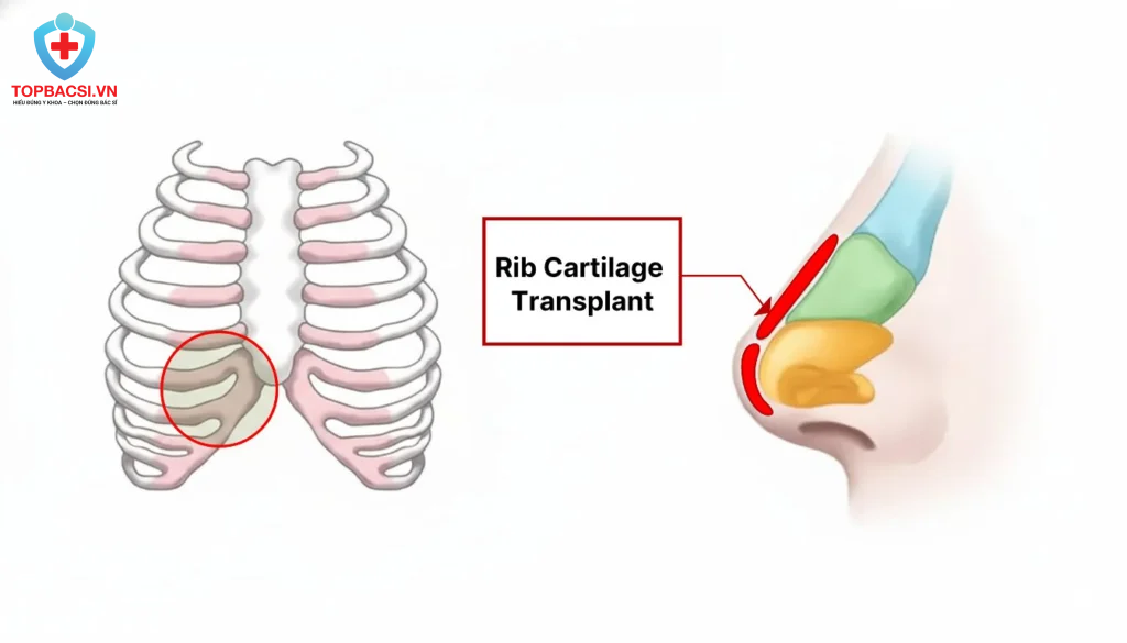 Sụn sườn được lấy từ vị trí các thanh sụn số 5, 6, 7 hoặc 8 bên ngực phải. 
