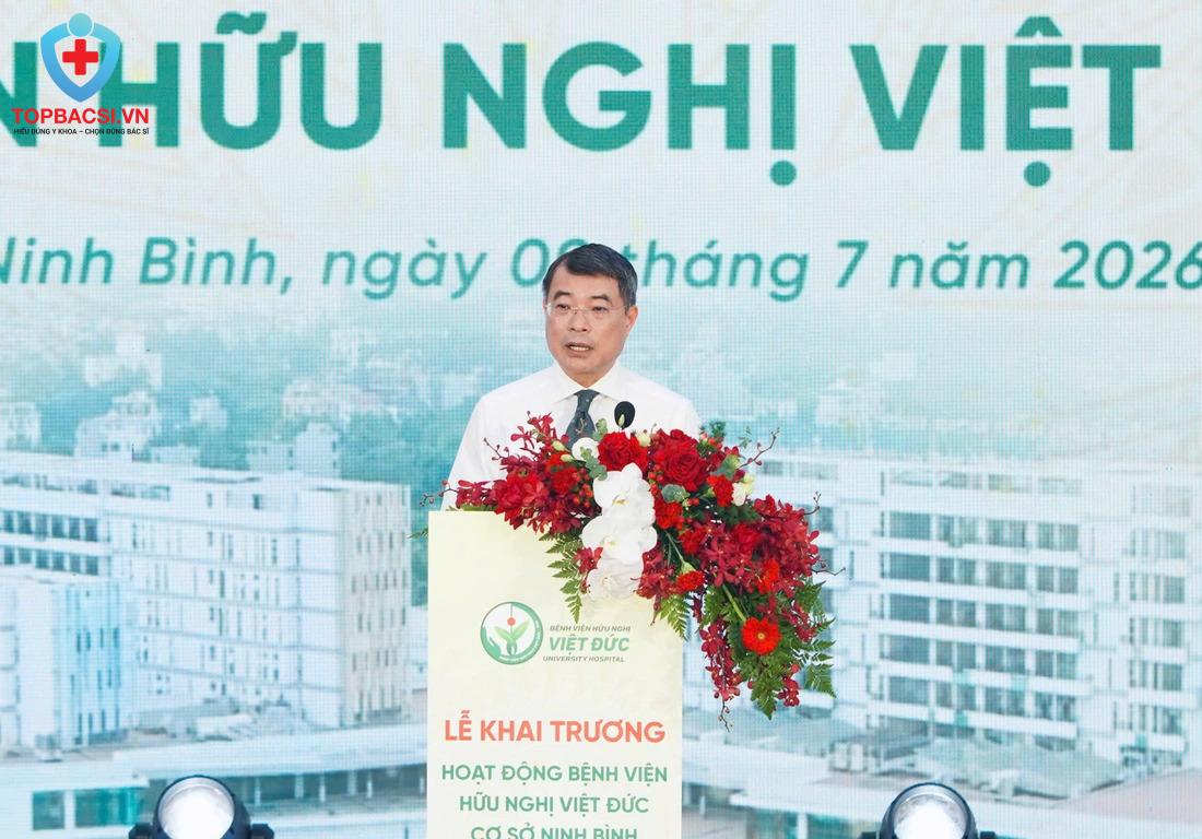 Thủ tướng Lê Minh Hưng phát biểu tại lễ khai trương Bệnh viện Hữu nghị Việt Đức cơ sở Ninh Bình.